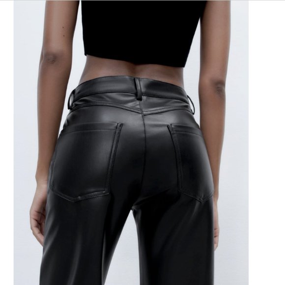 Zara Pants & Jumpsuits Zara New Woman Full Length Faux Leather Straight Leg Pants Black